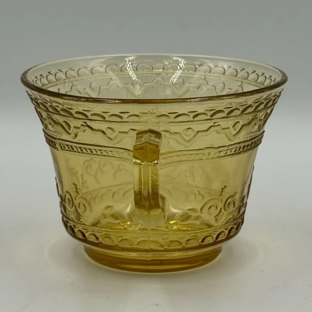 Vintage Federal Patrician Spoke Amber Depression Glass Cup and Saucer Set